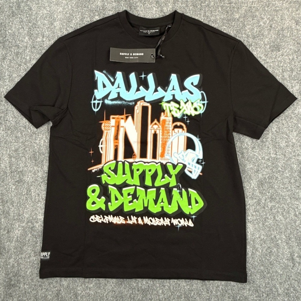 Supply & Demand Mens Medium Black Dallas Texas Graphic Tee SUM17377 NWT